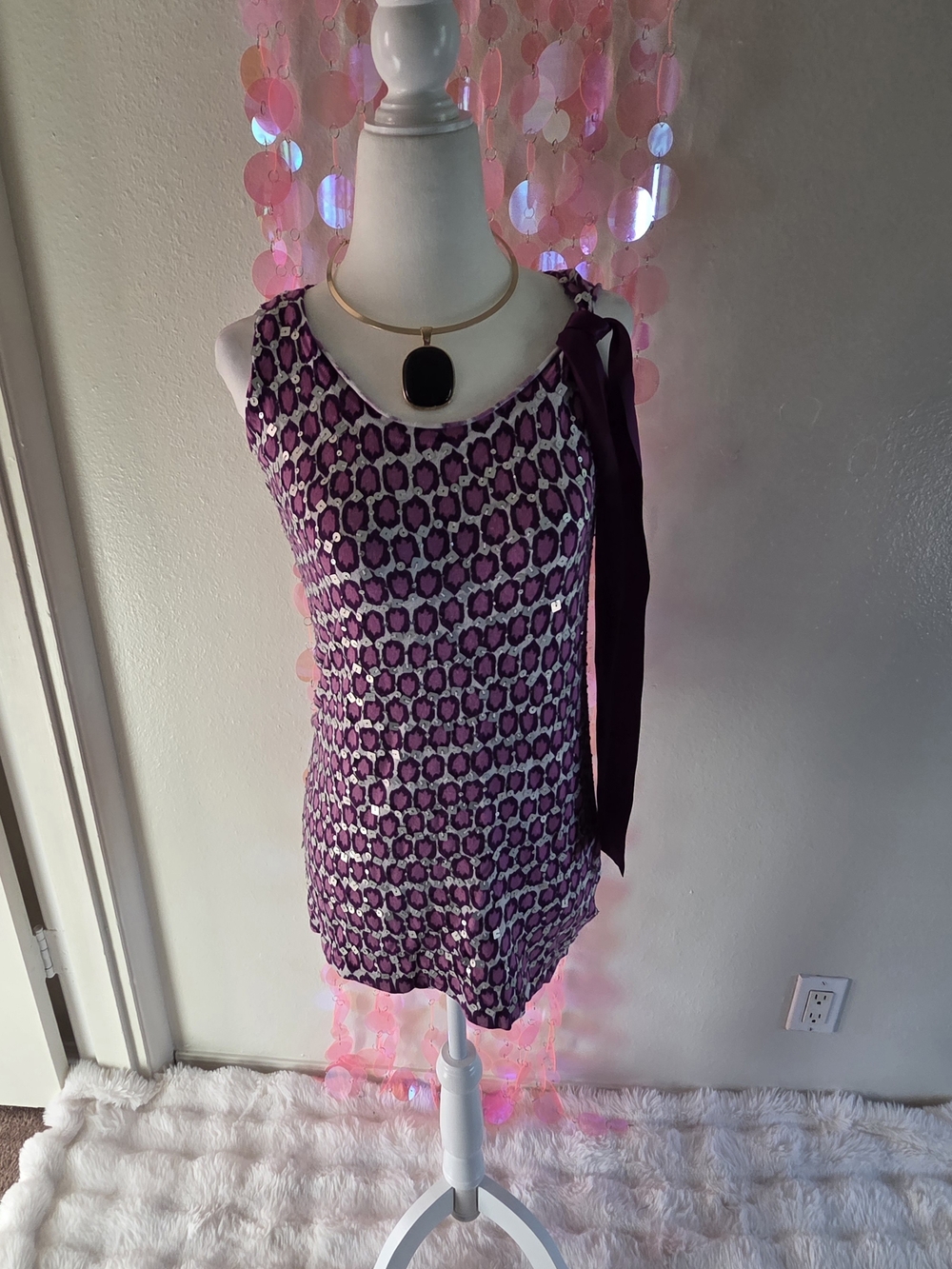 Y2K Twelve by Twelve Purple Patterned Tie-Shoulder Tank